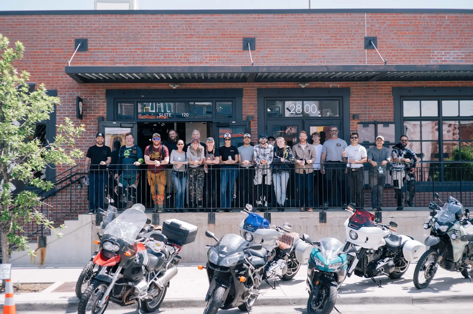 Riders and supporters outside REV'IT! Denver