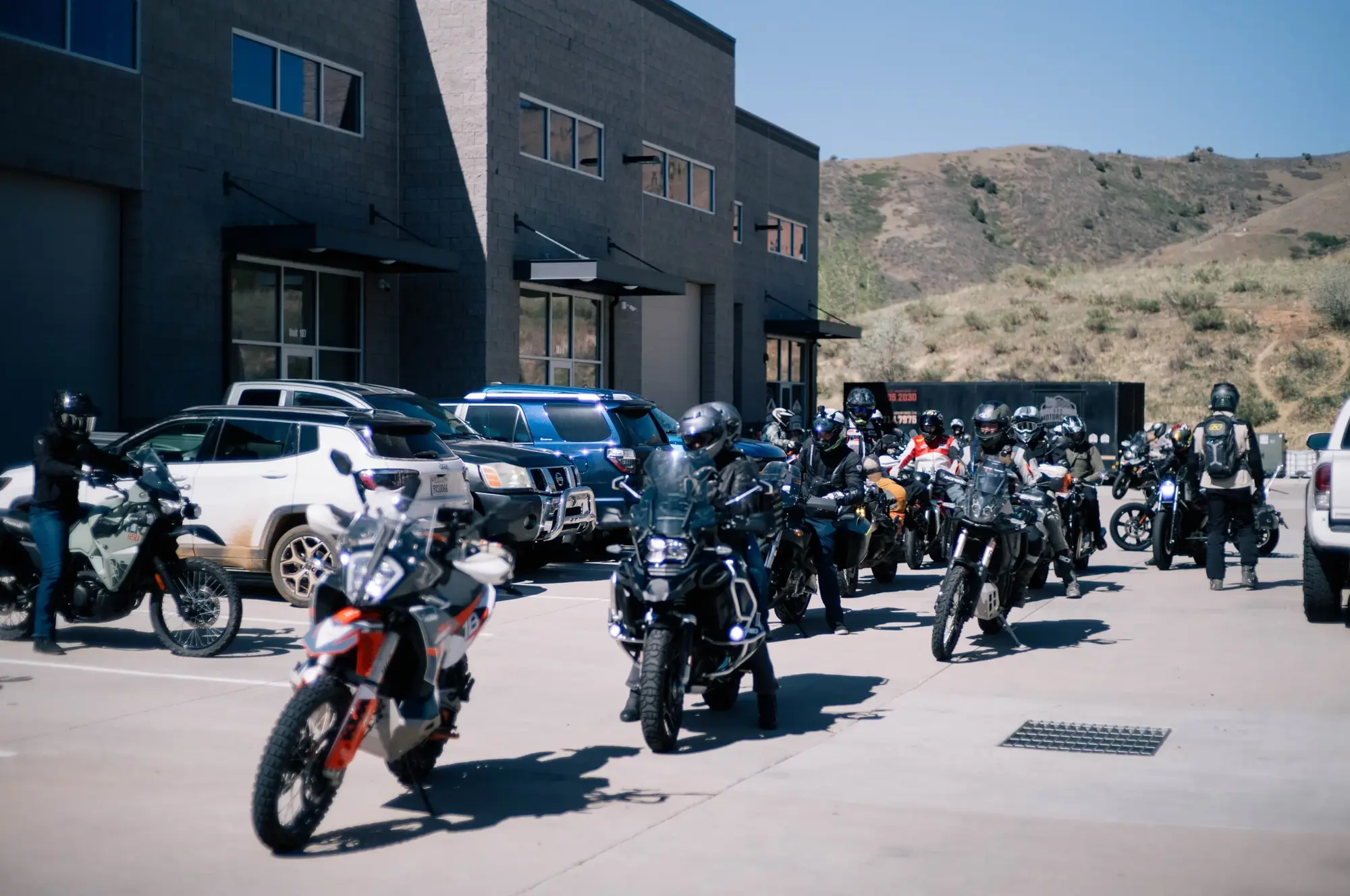 Riders gathered with their motorcycles